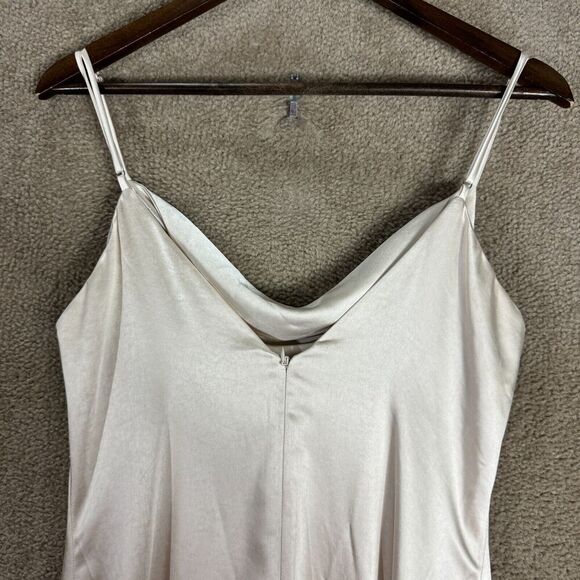 Lulu's Maxi Slip Dress Size Medium M Cream Satin Cowl Neck Wedding Bridesmaid - Picture 7 of 10